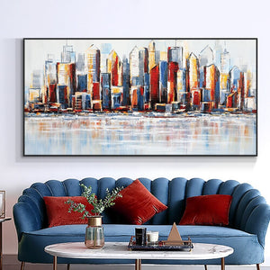 Bold Skyline - Large City Wall Art Skyscrapers 100% Hand Painted Oil Painting On Canvas Modern Wall Art Bedroom Living Room Decor by Sona Casa