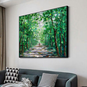 Nature Painting Forest Wall Decor, Contemporary Forest Oil Painting, Vintage-inspired Abstract Wall Art for Home - Art Collector's Gift by Sona Casa
