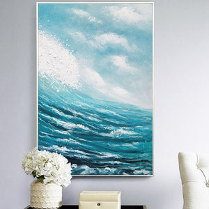 Blue Wall Art - Original Ocean Painting, Abstract Sea Canvas, Minimalist Bedroom Wall Decor, Elegant Gift for New Homeowners by Accent Collection