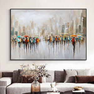 Urban Painting Extra Large Canvas - Textured Oil Art for Contemporary Living Room, Unique Housewarming Gift by Sona Casa