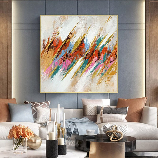 Abstract Pattern Painting, Vibrant Modern Wall Art Canvas, Original Large Oil Painting for Chic Living Room Decor by Accent Collection