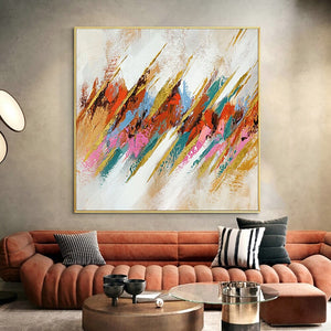 Abstract Pattern Painting, Vibrant Modern Wall Art Canvas, Original Large Oil Painting for Chic Living Room Decor by Sona Casa