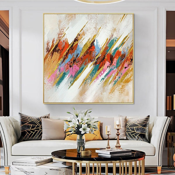 Abstract Pattern Painting, Vibrant Modern Wall Art Canvas, Original Large Oil Painting for Chic Living Room Decor by Accent Collection