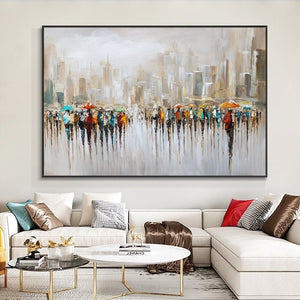 Urban Painting Extra Large Canvas - Textured Oil Art for Contemporary Living Room, Unique Housewarming Gift by Sona Casa