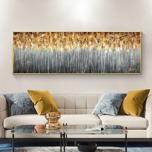 Original Art Landscape Painting - Hand Painted Golden Extravaganza, Large Canvas Wall Art for Living Room by Sona Casa