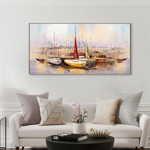 Original Art Sailboats Wall Art Extra Large Wall Art for Living Room Original Artwork Painting on Canvas Oil Painting for Home Wall Decor by Accent Collection