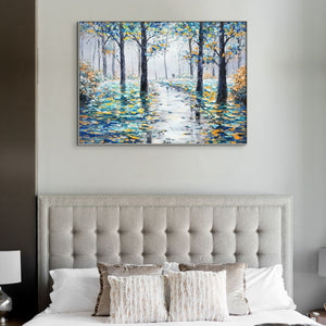 Autumn Forest Painting - Large Textured Wall Art on Canvas, Hand-Painted Fall Landscape for Bedroom Decor, Original Wall Painting by Sona Casa