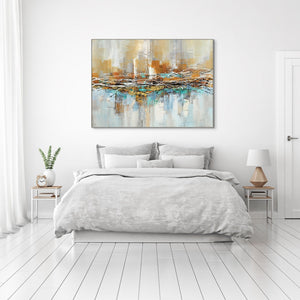 Aura - Cityscape Canvas Art - Hand-Painted Abstract City Painting for Modern Living Room Decor, Original Oil Wall Art by Sona Casa
