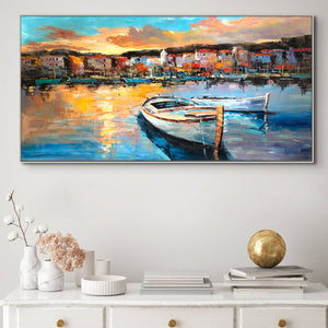 Italy Landscape Art - Colorful Portofino Harbour Scene, Handcrafted Wall Painting on Canvas, Art Lover Gift by Sona Casa
