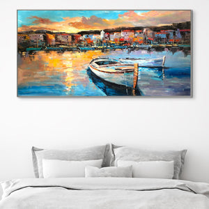 Italy Landscape Art - Colorful Portofino Harbour Scene, Handcrafted Wall Painting on Canvas, Art Lover Gift by Sona Casa