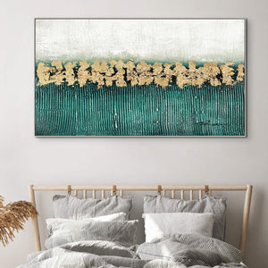 Green Groovy, Thick Textured Abstract Painting with Green and Gold, Living Room Wall Art, Painting on Canvas, Abstract Art, Impasto Painting by Sona Casa