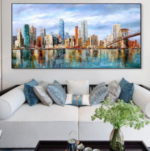 Abstract City Painting, Vibrant Manhattan Wall Art, Textured Skyline Canvas, Unique Housewarming Gift, Framed Wall Art America by Accent Collection