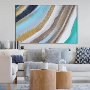 Blue Waves Painting - Original Oil on Canvas Art, Textured Coastal Wall Art for Modern Living Room Decor, Unique Housewarming Gift by Sona Casa
