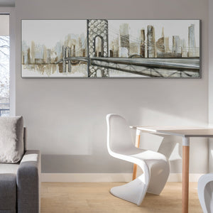 New York Wall Art - Hand-Painted Abstract Gray Cityscape Canvas, Large Modern Wall Decor for Living Room, Unique Housewarming Gift by Sona Casa