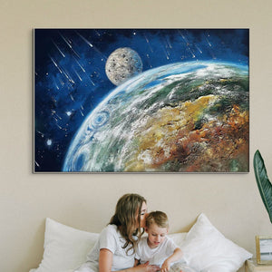 Earth and Moon Painting - Extra Large Textured Canvas Art, Hand-Painted Impasto Space Artwork for Modern Home Decor, Unique Astronomy Gift by Accent Collection