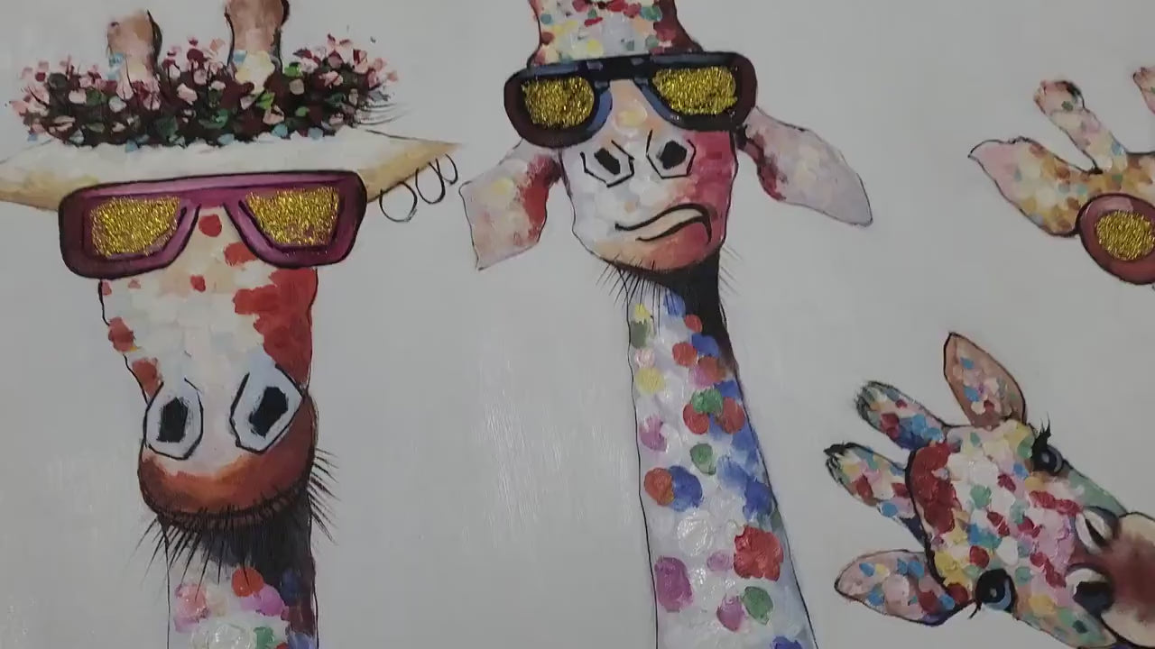 Colorful Giraffe Painting On Canvas, Nursery Decor, Kids Room Wall Painting, Animal Painting, Original Painting, Large Painting