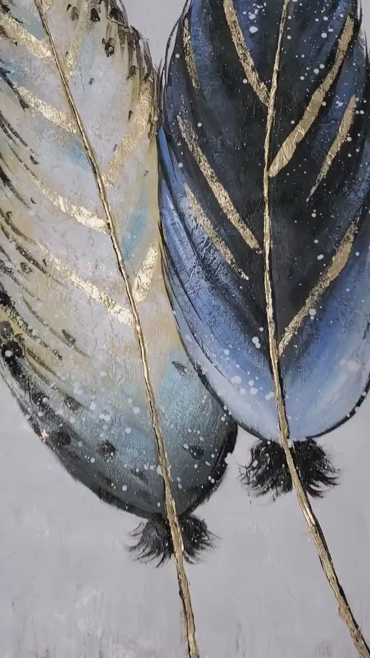 Wall Painting Feathers Hand Painted Oil Painting On Canvas Handmade Abstract Modern Vertical Wall Art Painting For Living Room | Home Decor