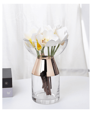 Glass Vase with Electroplated Copper Ring by Accent Collection