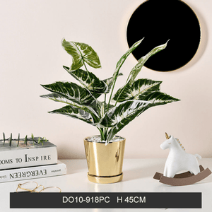 Golden Ceramic Planter with Faux Plant - 18