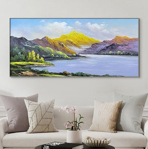 Mountain Painting on Canvas Oil Painting on Canvas Large Wall Art Landscape Painting Living Room Wall Art Original Painting Lake Art Gift by Sona Casa