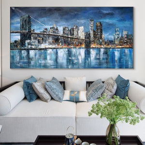 Manhattan, Painting On Canvas, Abstract Painting, New York Painting, Cityscape, Urban Painting, Living Room Wall Art, Blue City Painting by Sona Casa