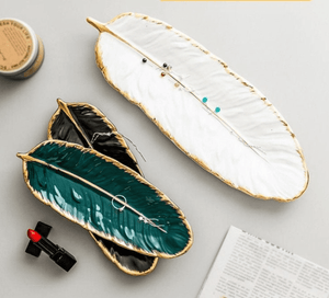 2 Pcs Ceramic Decorative Trays, Jewelry Tray, Dish Plates Snacks Feather Tabletop Home Kitchen, Vanity, Party Decor Ornament Organizer by Sona Casa